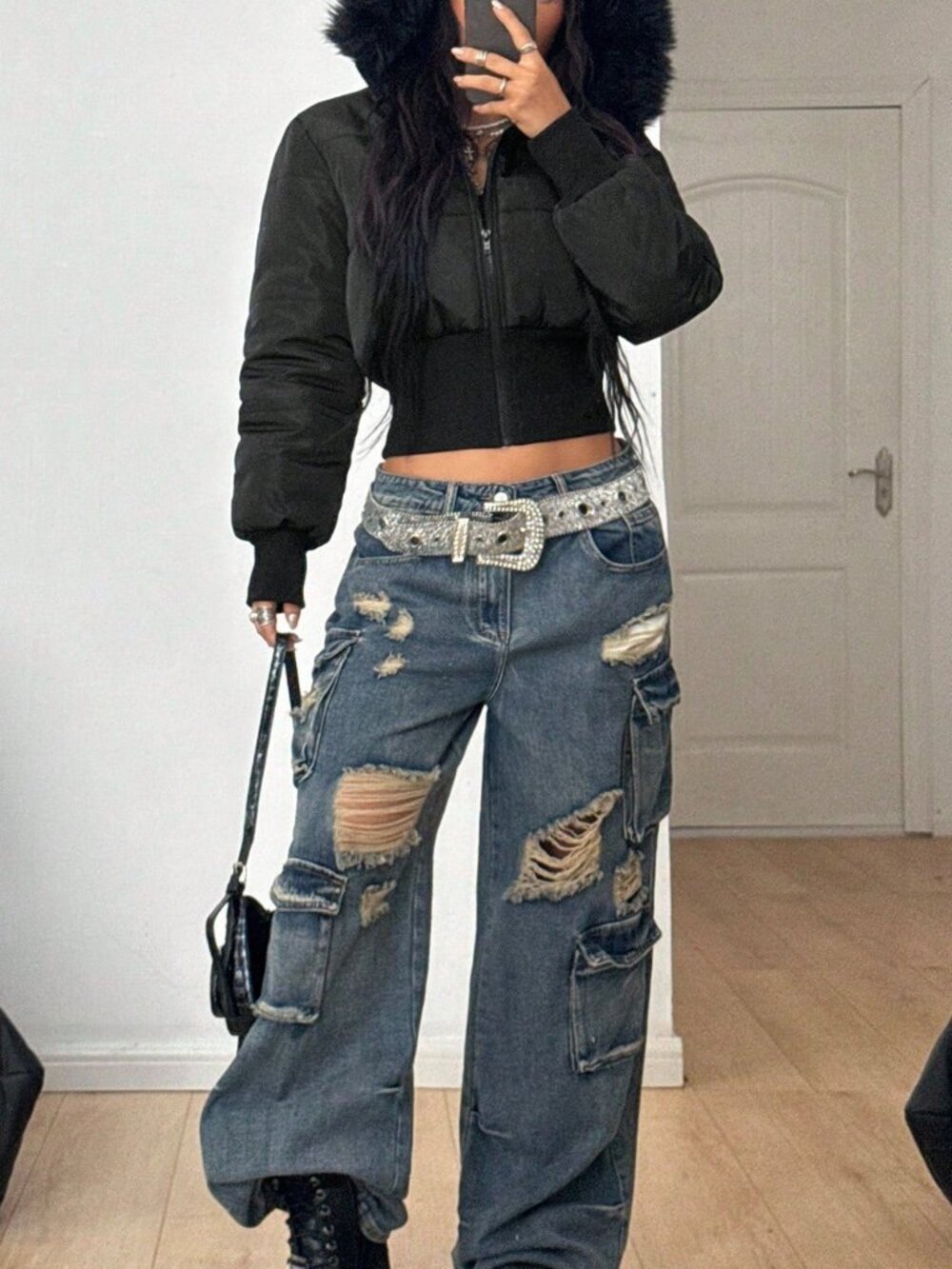 Black Casual Women's Streetwear Quilted Coat With Flannelette Hat